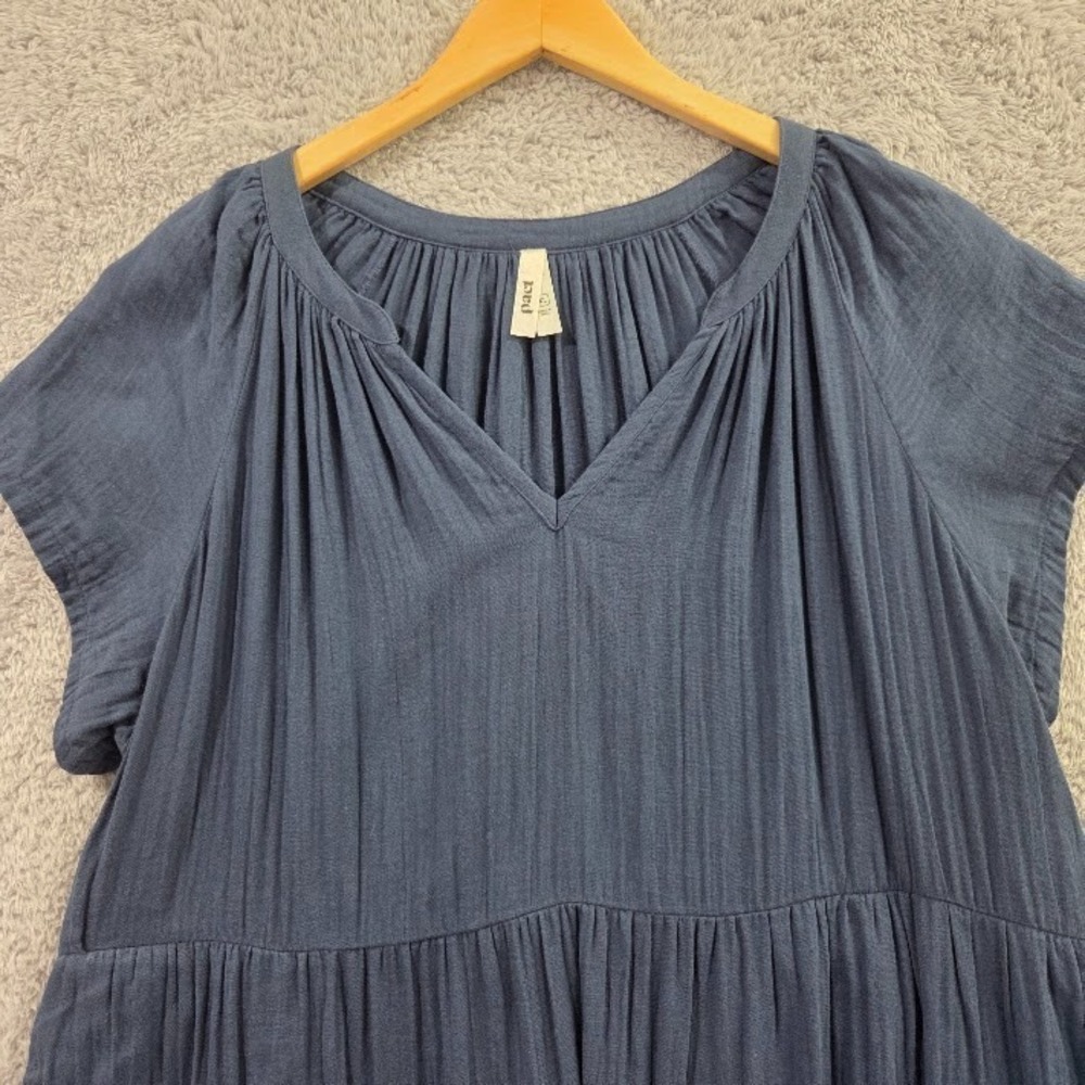 PACT Organic Cotton Coastal Double Gauze Tiered Dress XL Navy Blue Pockets Boho - Picture 3 of 12